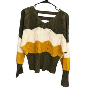🌟  Full Circle Trends Cozy Striped Knit Sweater With Back Cutout Size XL